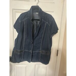 Cato Cap Sleeve Collared Peplum Denim Jacket  Zip Front Pockets Dark Wash 22/24